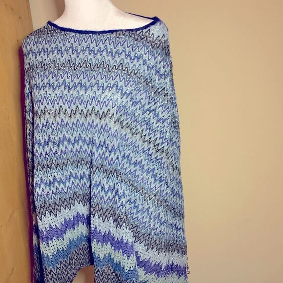 Auth NWOT Missoni Orange Label Zig Zag Chevron Stripe Cropped Poncho Wrap Shawl - Picture 1 of 11